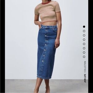 Zara Blue Button-Down Pencil Skirt